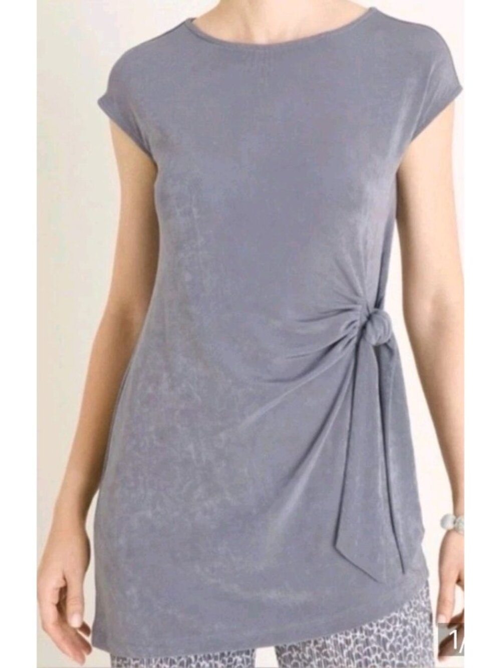 Chico's 1 Travelers Classic Slinky Knit Side -Tie Tunic Medium Slate Gray